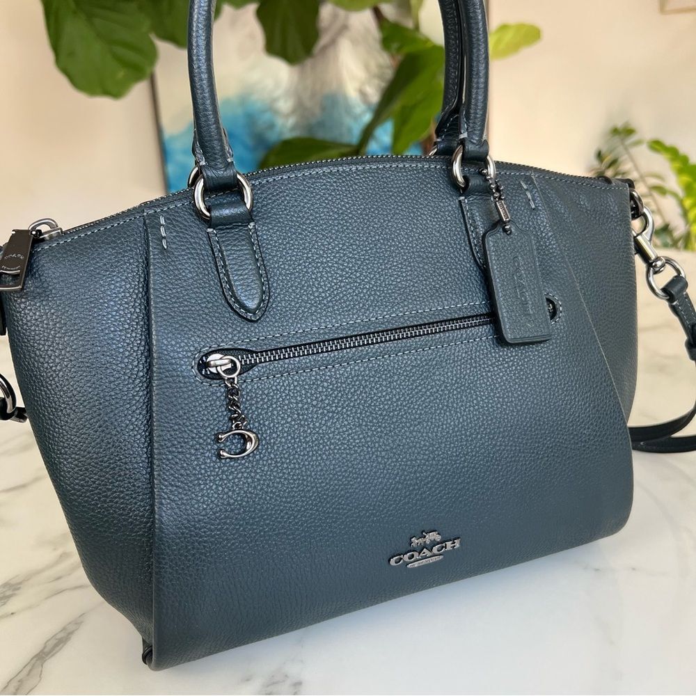 NWOT COACH Elise Satchel Crossbody Bag Pine Green Teal Pebble Leather 79316 - Picture 4 of 15